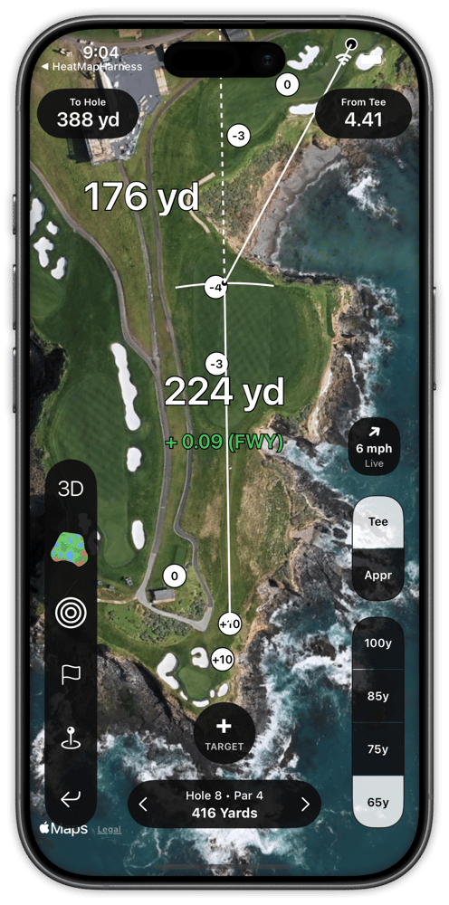 Shot Pattern showing measure landing area at Pebble Beach