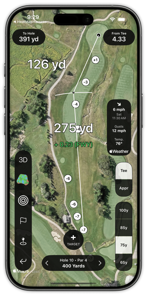 Shot Pattern screen showing Elevation Markers & Wind Forecast