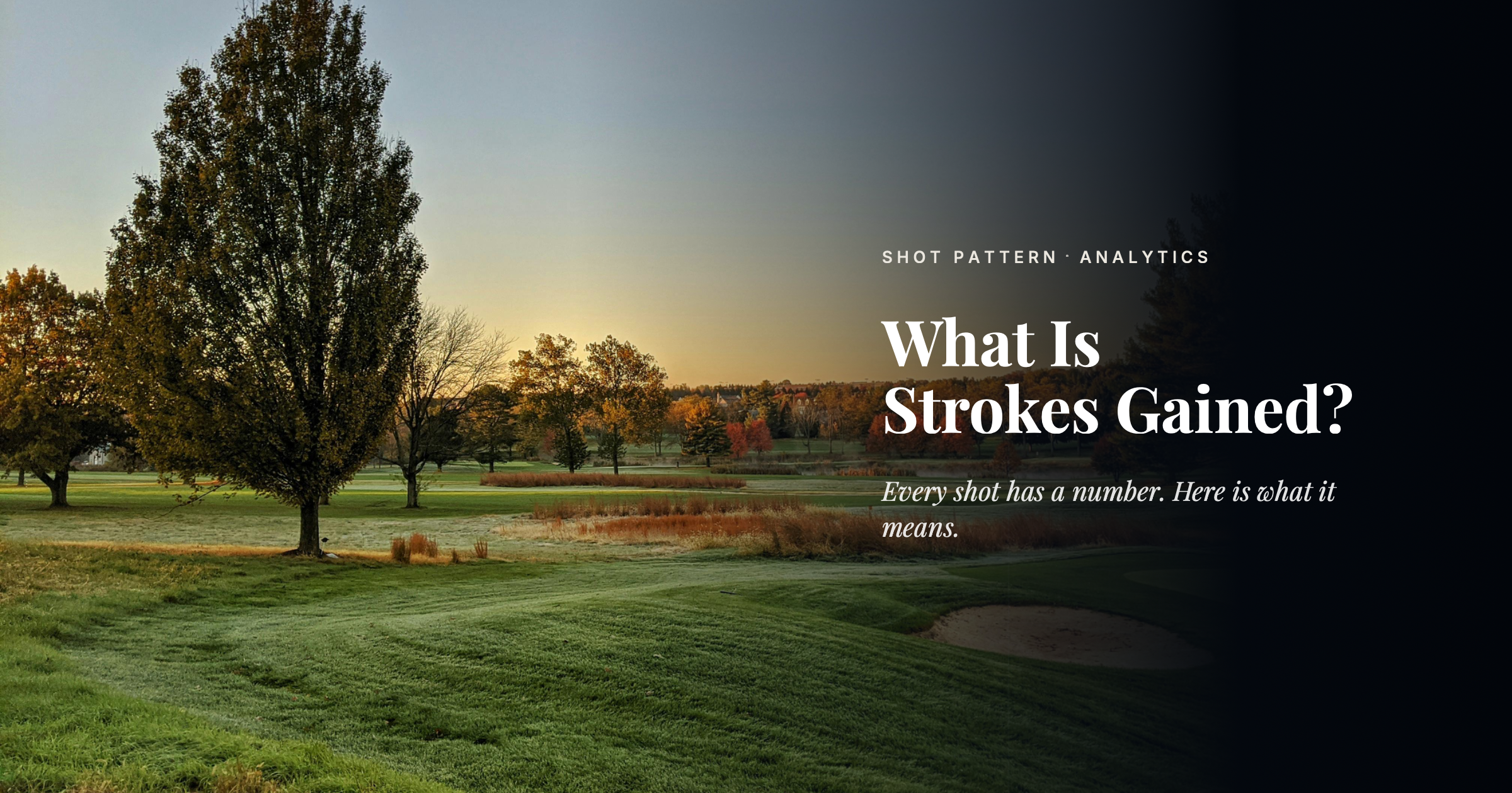 Golf course fairway at sunrise with Shot Pattern blog title: What Is Strokes Gained?